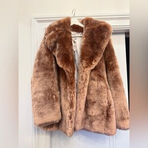 NWT DONNA SALYERS FABULOUS FURS NOTCH COAT MAUVE SMALL FAUX PLUSH